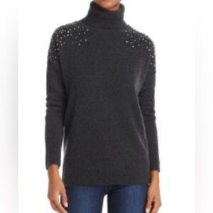 Bloomingdale’s Cashmere Gray Turtleneck Embellished Sparkle Gem Shoulders Size M
